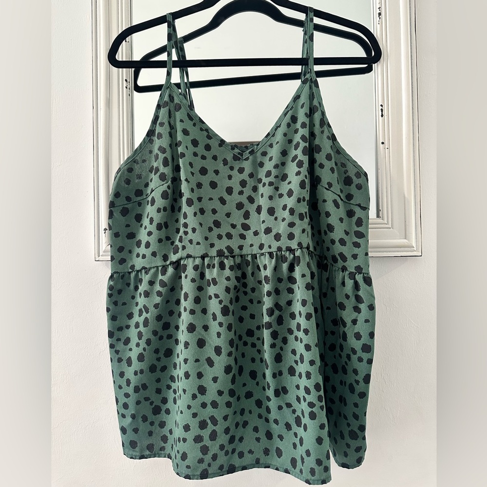 SHEIN Curve Olive Cami Top with Black Splotch Pattern